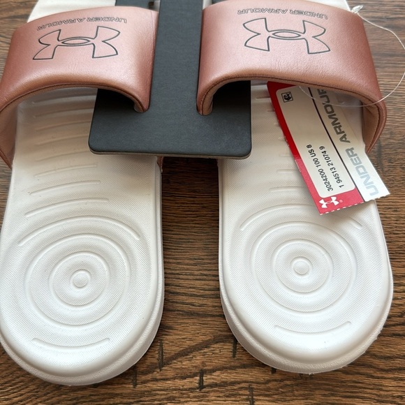 Women UA Under Armour UA W ANSA LE
Slide Sandals. Size 8. Rose Gold/Pink White. - Picture 4 of 9